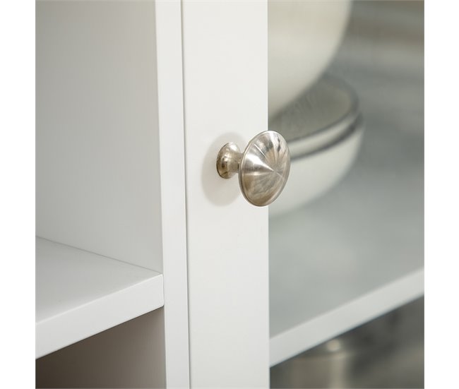 Aparador de Cocina MDF, Melamina de Madera, Vidrio Templado 120 Blanco