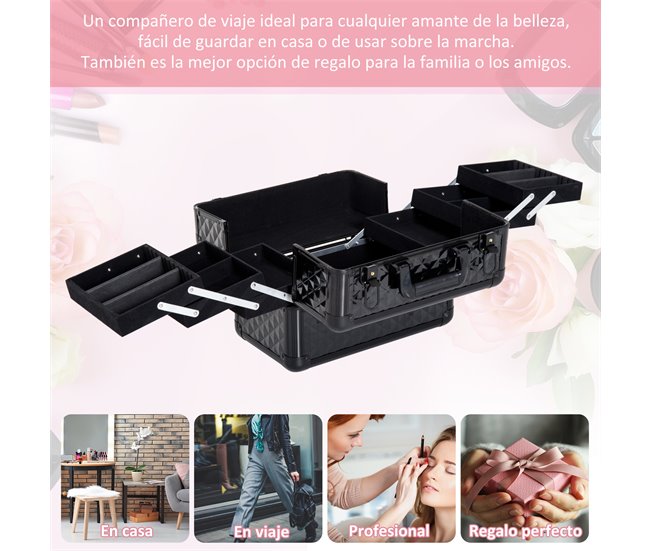 Estuche de Maquillaje Plástico, MDF, metal y aluminio HOMCOM Negro