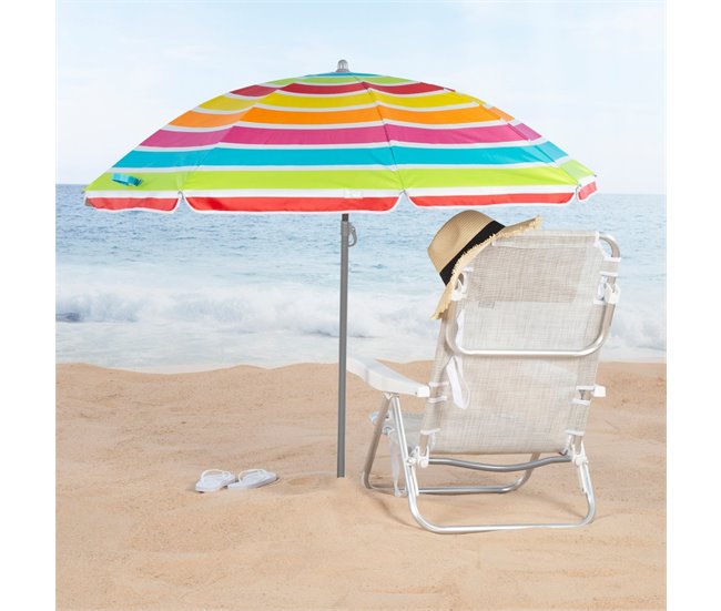 Aktive Sombrilla de playa inclinable rayas UV50 Multicolor