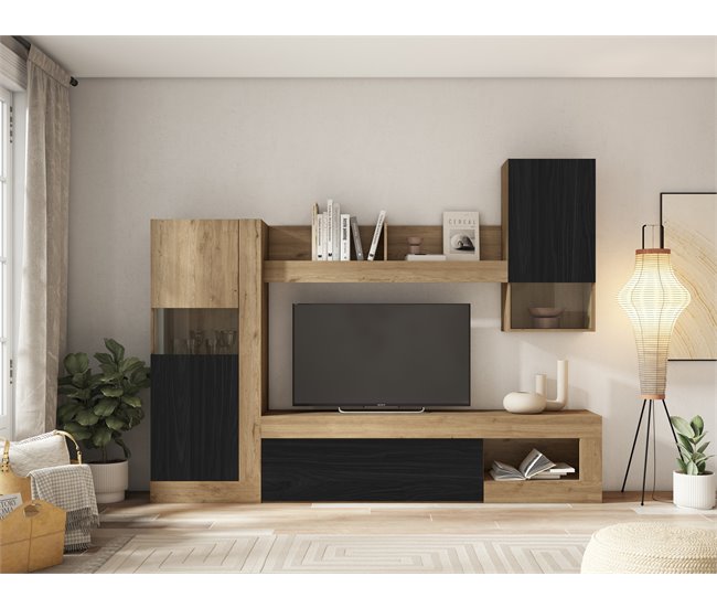 Compacto TV 265cm 3 puertas FERRARA Negro/ Madera