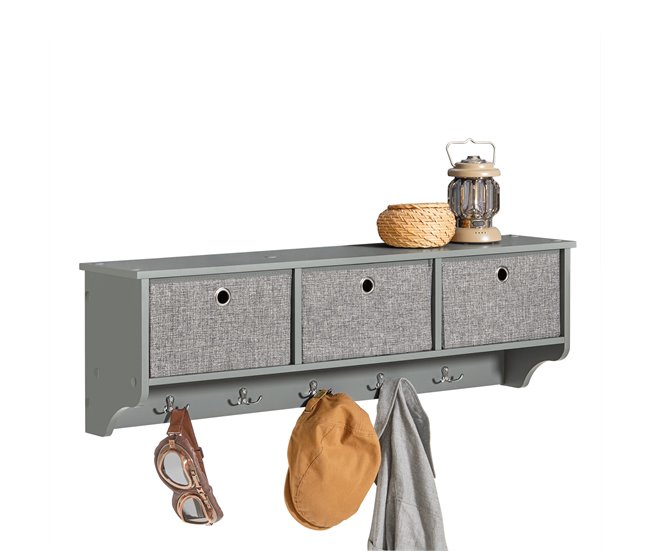 Perchero de pared con 5 ganchos y 3 cajones FRG282-HG SoBuy Gris