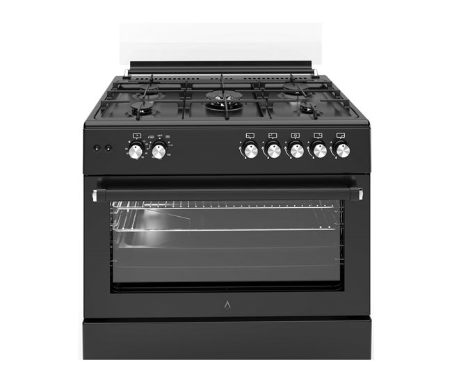 ALPHA Cocina de Gas VULCANO ELITE-90 Negro Mate. Encendido Automático, Wok, Ventilador y Temporizador. Negro