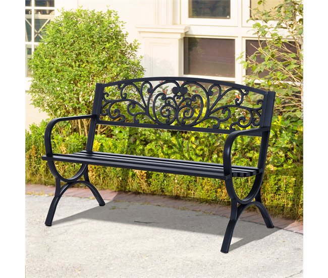 Banco de Jardín Hierro Outsunny 127x60 Negro