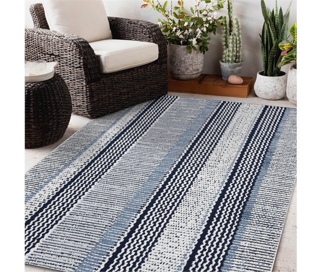 Alfombra de cuerda sisal COLOR 47276/396 Rayas 140x200 Gris Azul