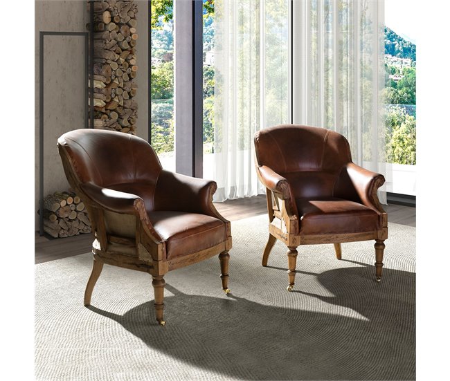 ANGEL CERDA Sillón piel marrón coñac Nogal