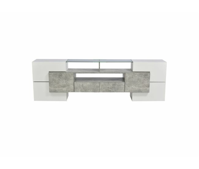 Elegante mueble de TV con iluminación LED Blanco/ Plateado