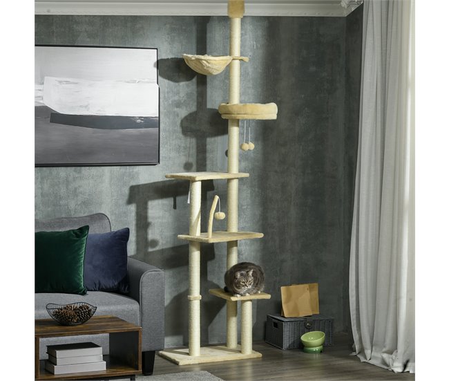Árbol para Gatos Aglomerado de Madera, Felpa PawHut Crudo