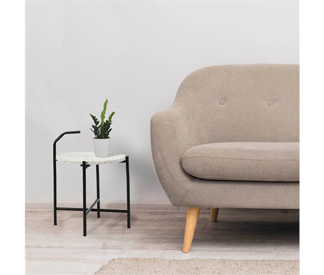 Mesa Auxiliar Redonda Yala, terrazo Blanco Blanco