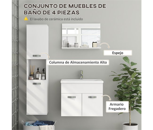 Muebles de Baño Melamina de Madera kleankin, hogar - baño Blanco