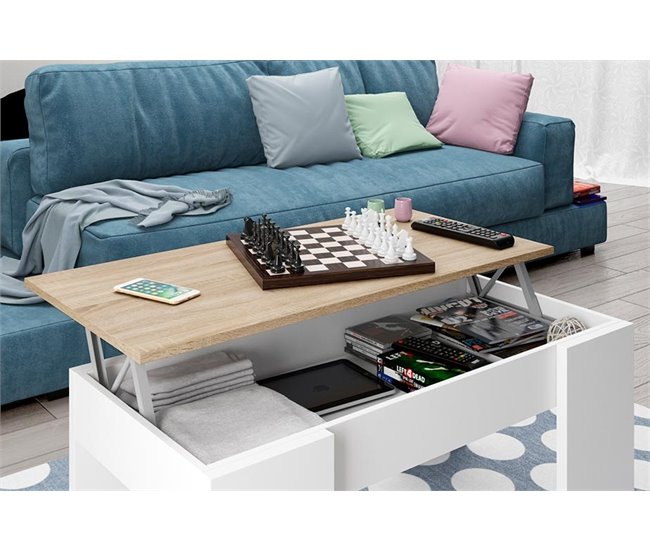 Mesa de centro elevable MARTIN Blanco/ Madera