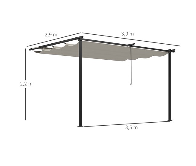 Pérgola de Pared Poliéster, Acero Outsunny Crudo