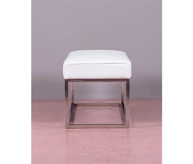 Banco diseño tapizado en polipiel con acero cromado - Praga 131x48 Blanco