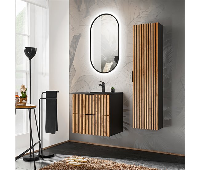 Conjunto mueble lavabo individual encastrado y columna Gaia 60 Madera