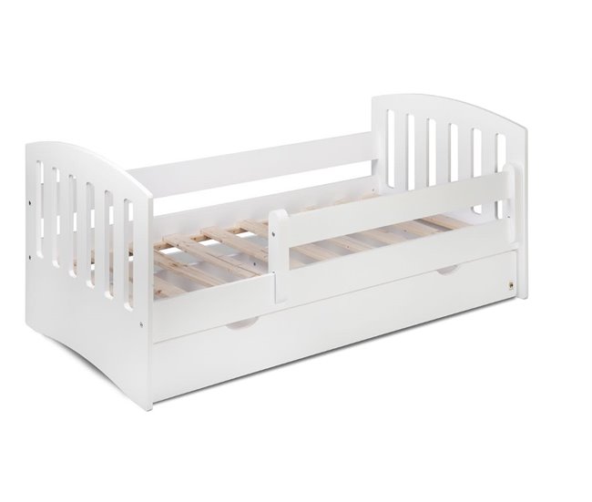 YappyLux Cama infantil de madera con cajón 80x163 Blanco