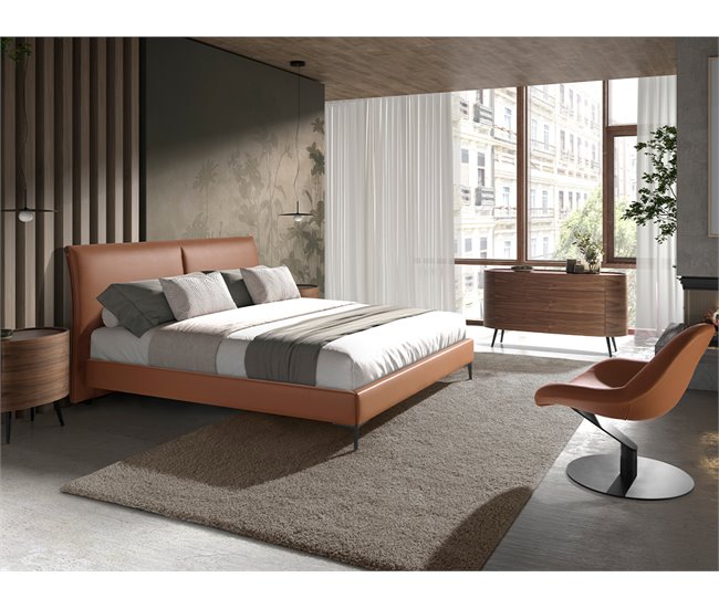Sillón giratorio tapizado en polipiel y acero Marron