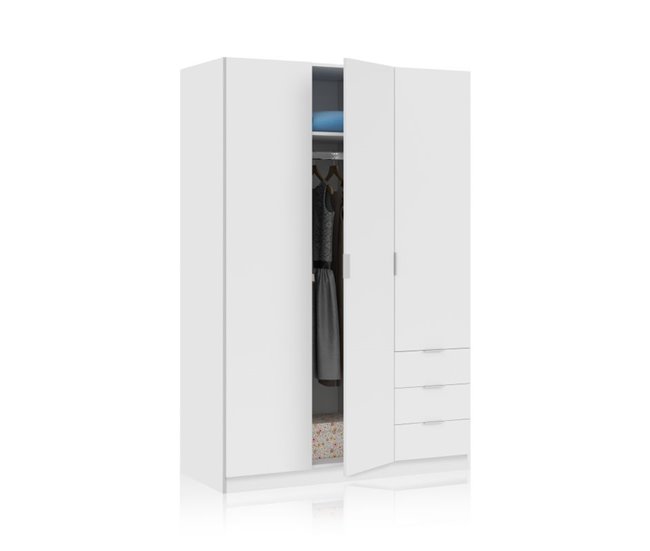 Armario Low Cost 3 puertas 3 cajones 121 Blanco