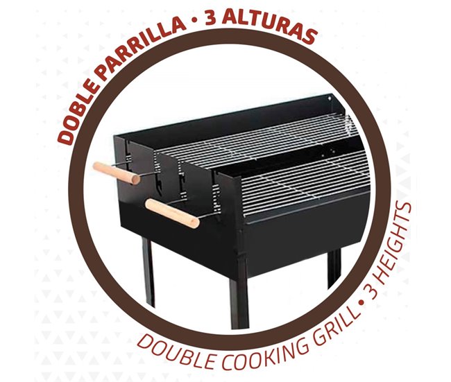 Barbacoa carbón portátil madera doble parrilla Aktive Negro