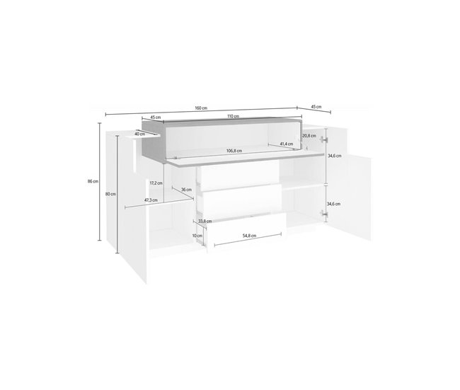 Aparador efecto madera 160 Blanco Brillo
