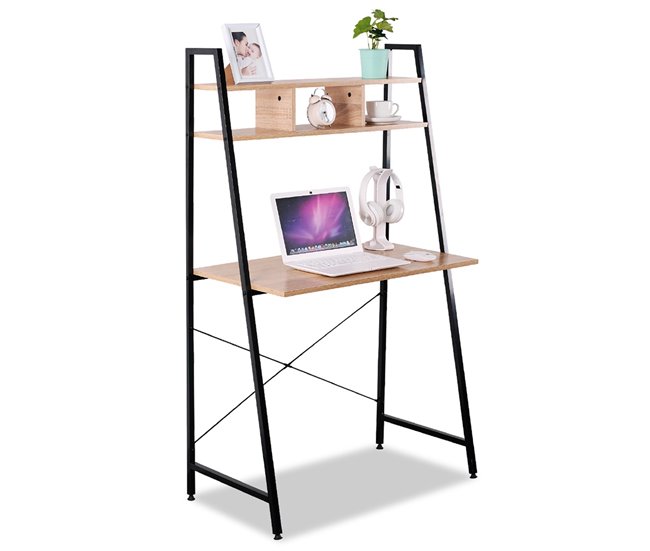 Acomoda Textil – Mesa con Estantería (Escritorio) Negro/ Madera