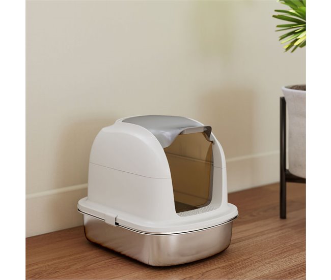 Arenero para Gatos Acero Inoxidable, ABS PawHut Blanco