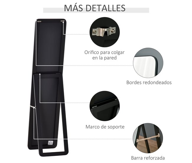 Espejo de Pie Madera de Pino, Vidrio HOMCOM, hogar - decoración Negro