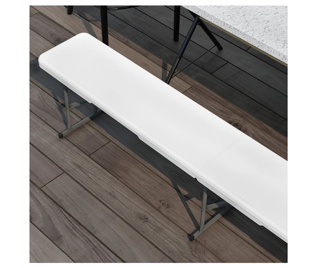 Acomoda Textil – Banco Plegable para Transporte en Jardín. Blanco/ Gris