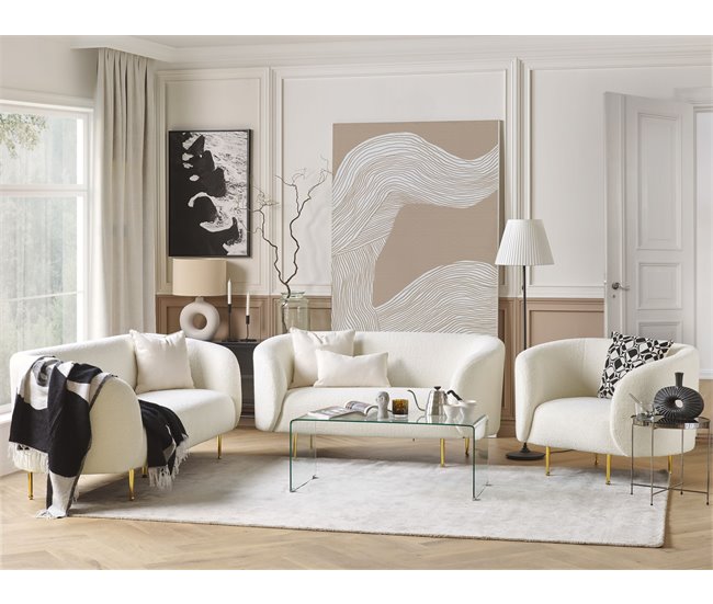 Beliani Sofá de 3 plazas Bouclé LOEN Blanco