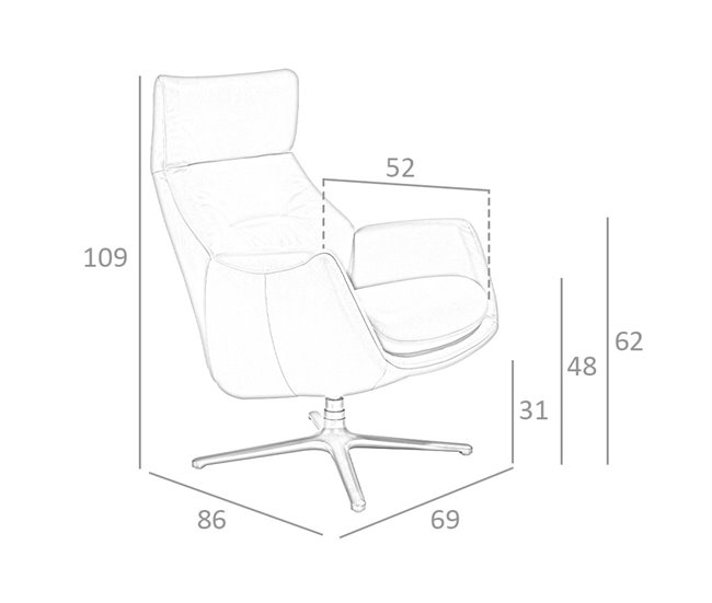ANGEL CERDA Sillón giratorio reclinable piel gris oscuro Gris