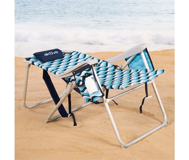 Aktive Silla de playa XL plegable de aluminio 5 posiciones con asa Azul
