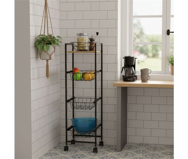 Carrito Auxiliar de Cocina con Balda y 3 Cestos Multicolor
