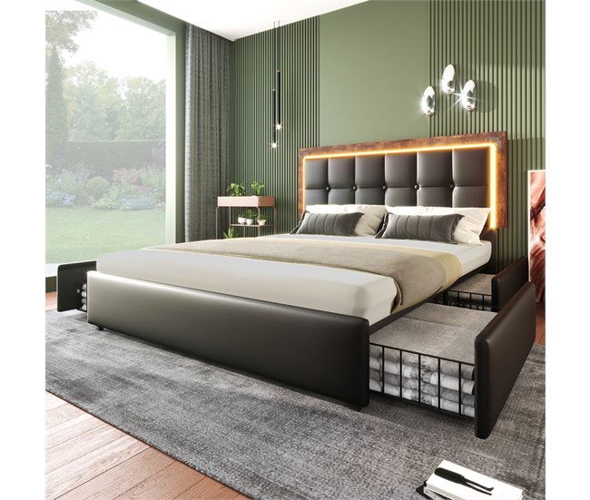 Camas de matrimonio 147x207 Negro