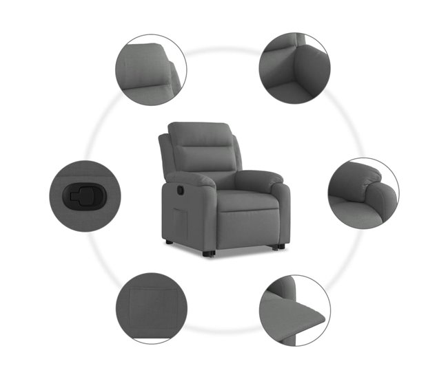 Sillón Elevable Reclinable Gris Oscuro