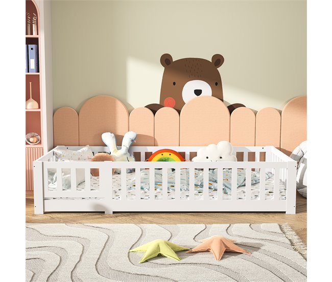 Cama infantil con protección contra caídas y puerta Blanco