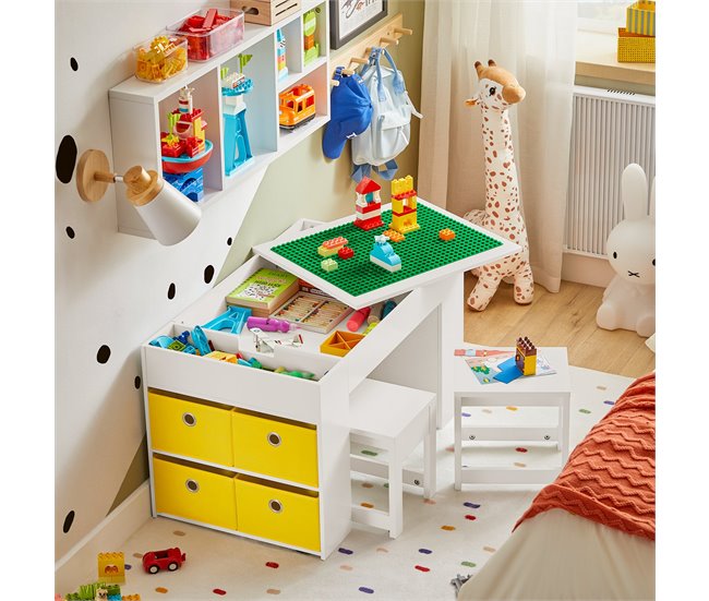 Juego de Mesa Infantil y 2 Sillas Mesa con 8 Cestas SoBuy KMB75-W Blanco