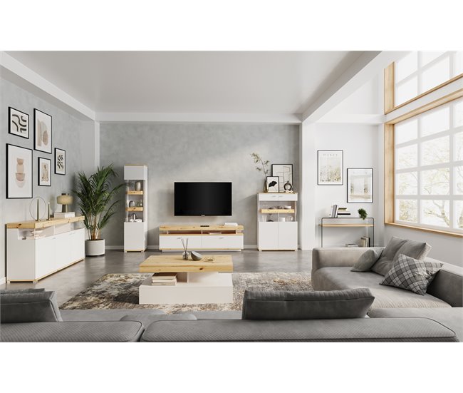 Vitrina 2 puertas blanco y roble CORSO Blanco/ Madera