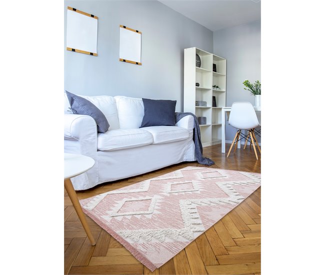 Alfombra ECO sisal BOHO MOROC Diamantes 22312 franjas 117x170 Rosa
