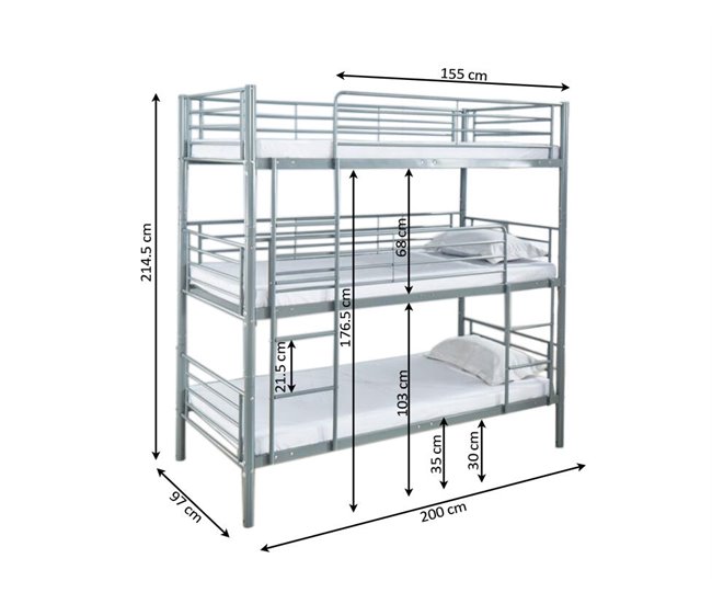 Litera Triple Metalica 201x98 Blanco/ Negro