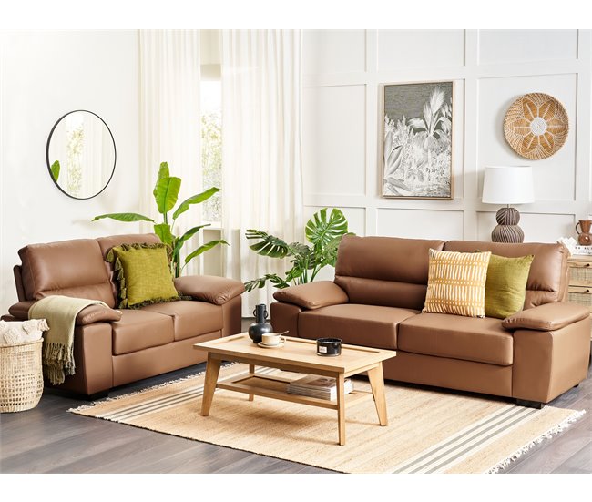 Beliani Sofá de 2 plazas Piel sintética VOGAR Dorado