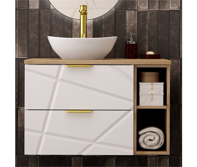 Mueble bajo lavabo 2 compartimientos encimera Aurora 80 Blanco