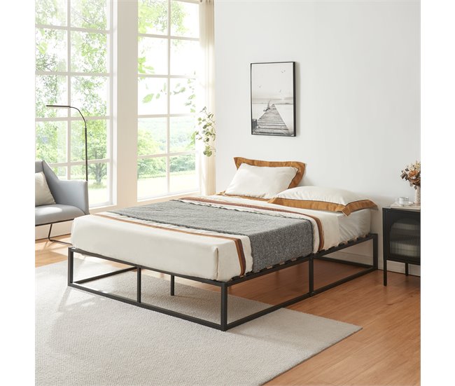 [en.casa] Cama de metal Kreta con Somier Base resistente 203x163 Negro