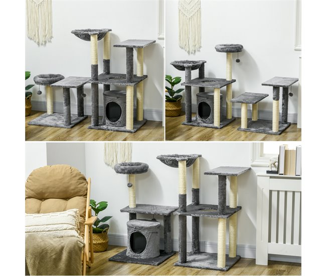 Árbol para Gatos Aglomerado de Madera, Poliéster, Sisal PawHut Gris