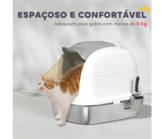 Arenero para Gatos Acero Inoxidable, ABS PawHut Blanco
