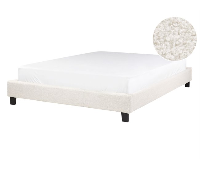 Beliani Cama con somier Bouclé ROANNE 150x213 Crema