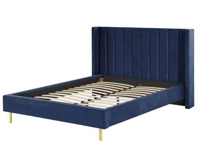 Beliani Cama Terciopelo VILLETTE 165x222 Azul Marino