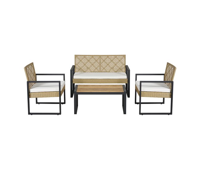 Conjunto de muebles de jardin Calciano 4 piezas ratán Natural