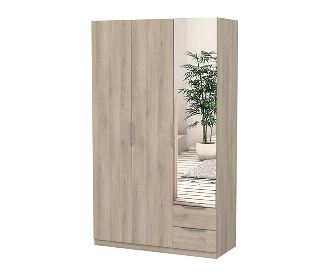 Armario Dormitorio Ghost 3 puertas, 2 cajones, espejo Madera Clara