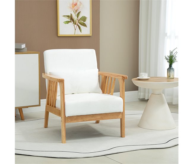 Butaca de Salón Terciopelo, Espuma, Madera de Caucho HOMCOM Crudo