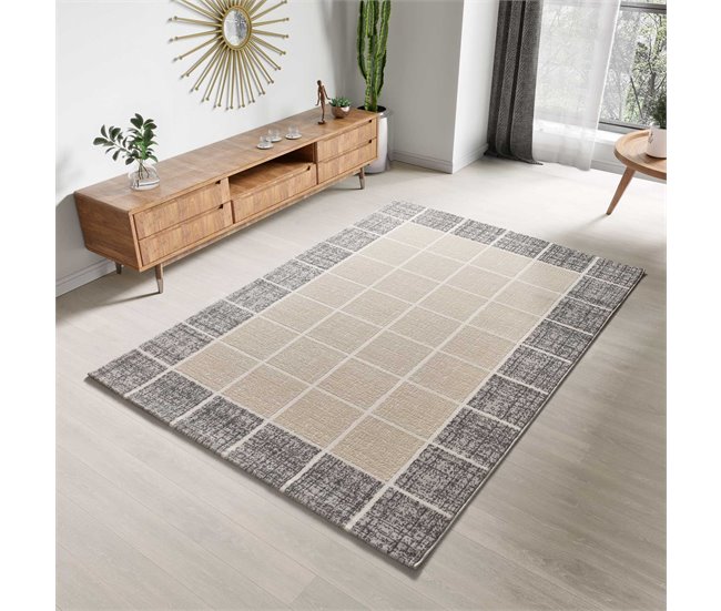 Alfombra geométrica con relieve FLORA - ATTICGO 160x230 Blanco/ Plateado