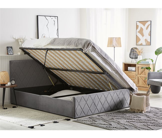 Beliani Cama con somier Terciopelo ROCHEFORT 170x214 Azul Marino