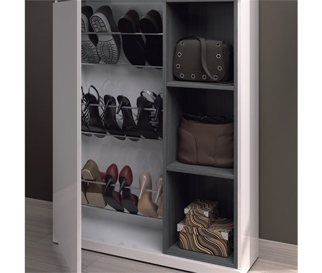Mueble recibidor con espejo 1 puerta ADHARA Blanco/ Gris